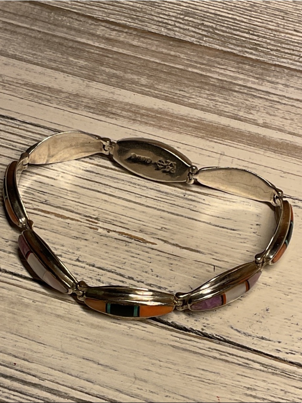 B.G. Mudd Shop Native American Sterling Silver 925 Multi-Stone Inlayed Bracelet
